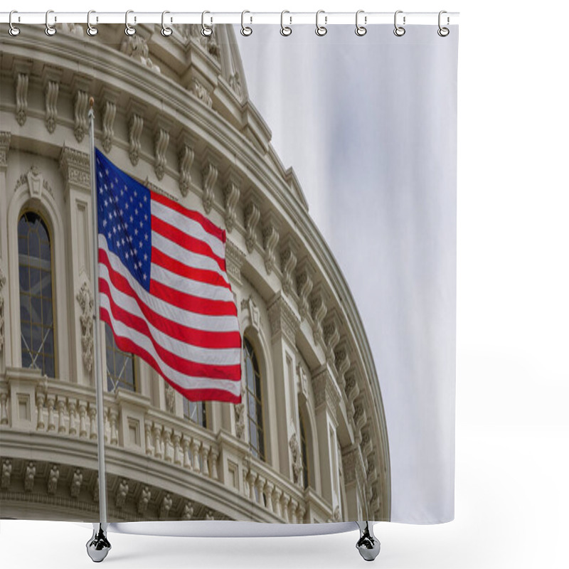 Personality  United States Capitol Building With Waving American Flag In Washington DC Shower Curtains