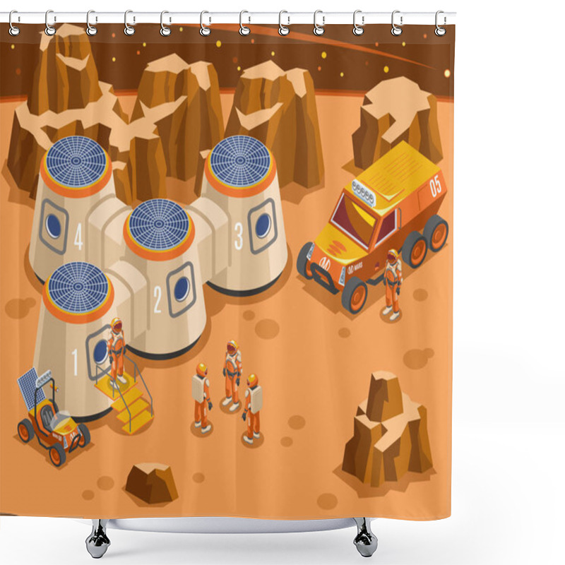 Personality  Base On Mars Isometric Illustration Shower Curtains