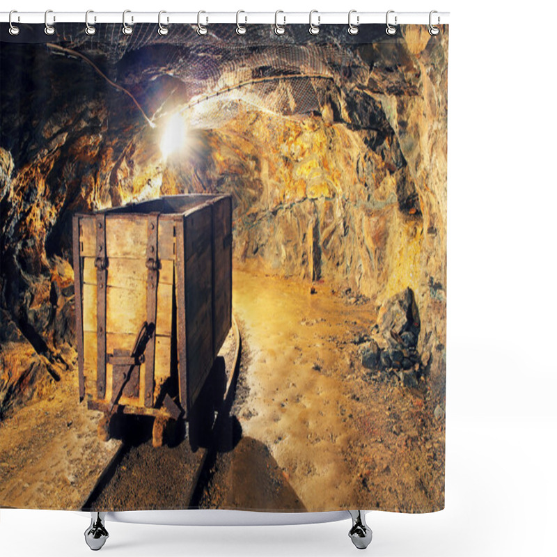 Personality  Mining Cart In Silver, Gold, Copper Mine Shower Curtains