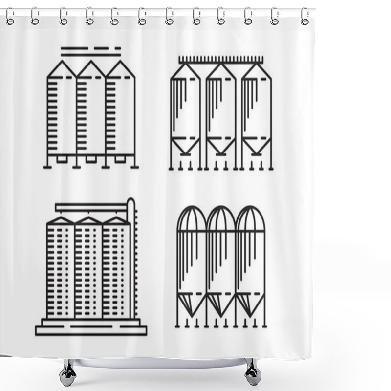 Personality  Silo Outline Design Concept From Agriculture, Simple Granary Line Art Element Shower Curtains