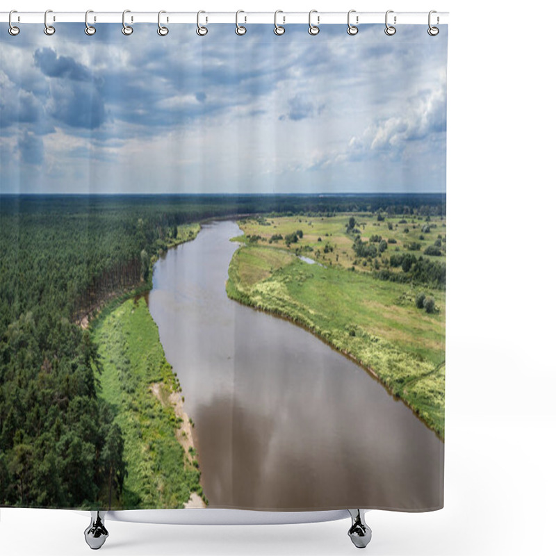 Personality  Aerial Drone Photo Of River Bug Near Szumin Village, Mazowsze Region, Poland Shower Curtains