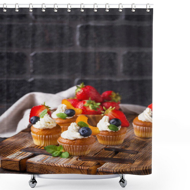 Personality  Cupcakes With Cream And Berries Shower Curtains