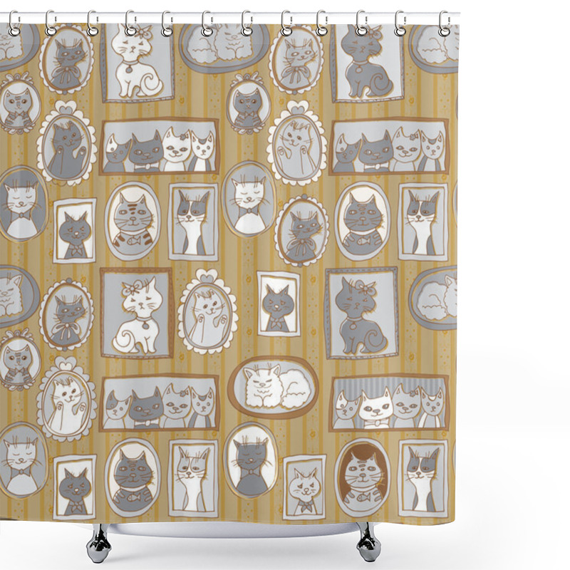 Personality  Cute Cat Portraits Seamless Pattern Shower Curtains