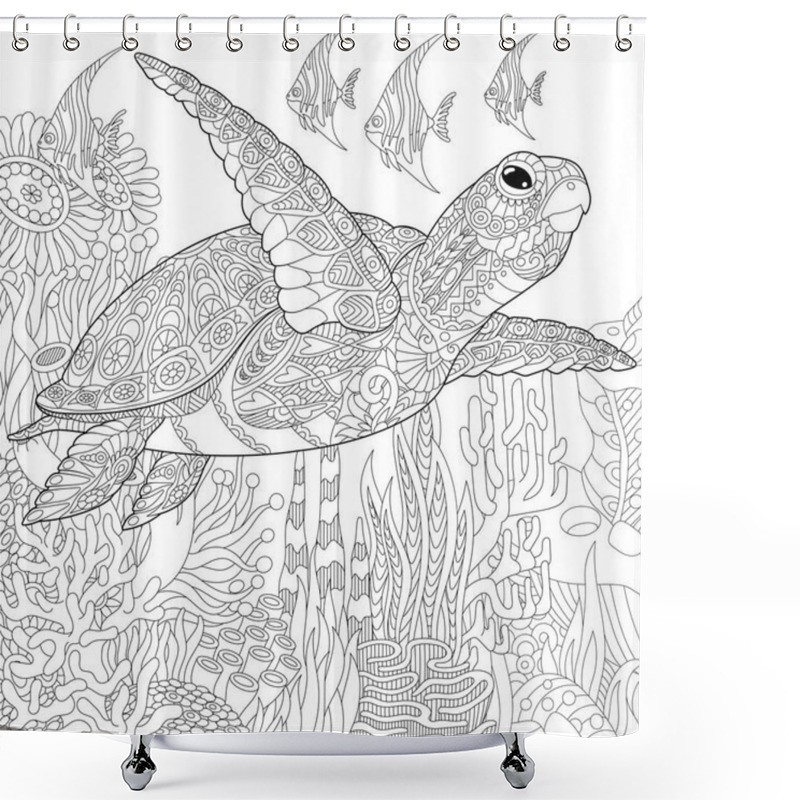 Personality  Zentangle Stylized Turtle Fish Shower Curtains