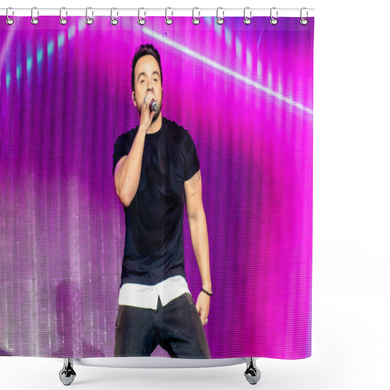 Personality  Orlando, Florida. March 13, 2020. Luis Fonsi Singing In Mardi Gras Concert At Universal Studios 27 Shower Curtains