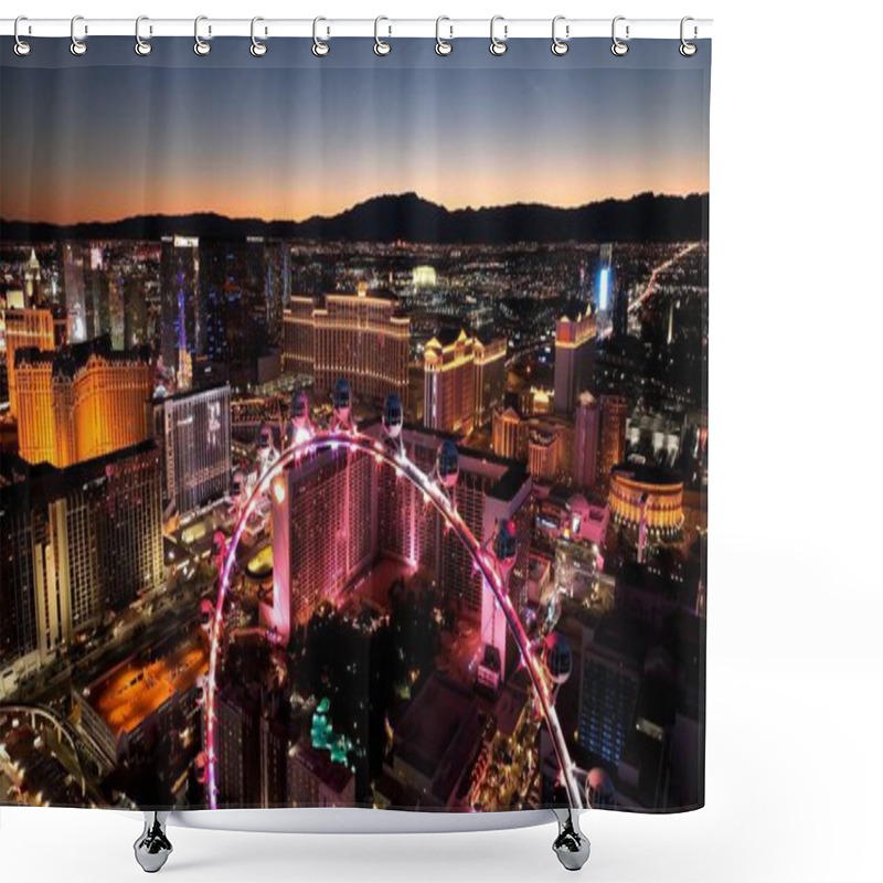 Personality  Ferris Wheel At Las Vegas In Nevada United States. Famous Night Landscape. Entertainment Scenery. Ferris Wheel At Las Vegas In Nevada United States. Shower Curtains