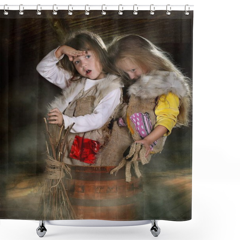 Personality  Two Girls Dress Up As Fairytale Characters, Fairytale Character Grandma Ezhka Shower Curtains