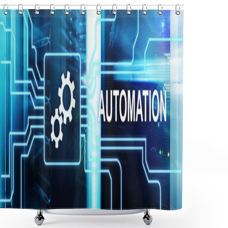 Personality  Automation Productivity Increase Concept. Technology Process On A Server Room Background Shower Curtains