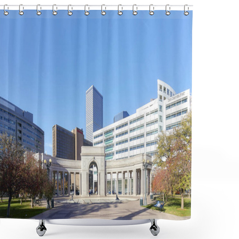 Personality  Denver Modern Skyline Seen From The  Civic Center Park. Shower Curtains