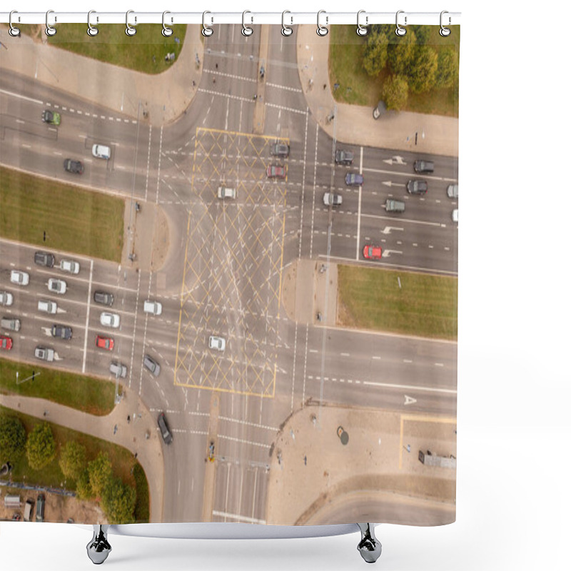 Personality  Drone Photography Of Large Intersection In A City During Autumn Day Shower Curtains