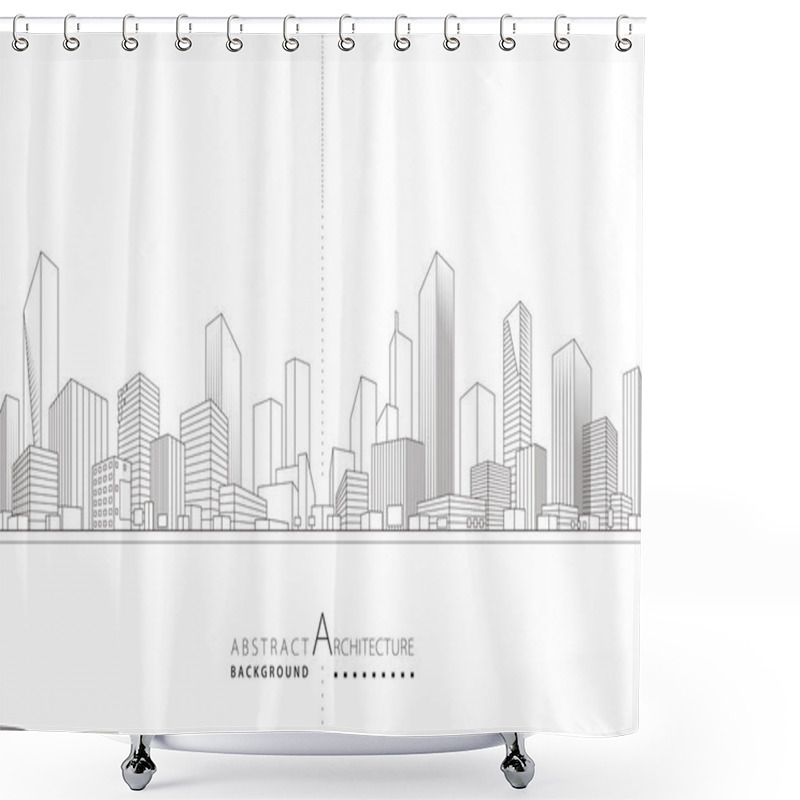 Personality  3D Illustration, Abstract Modern Urban Landscape Drawing Background, Imaginative Architecture Building Construction Perspective Design Shower Curtains