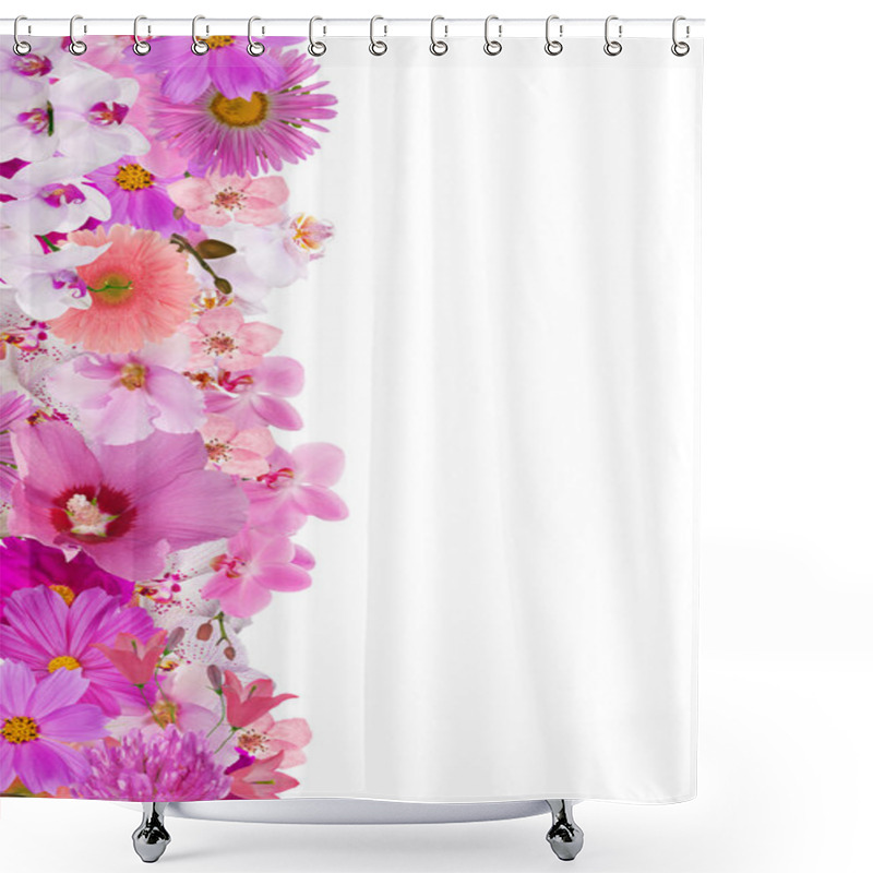 Personality  Pink Floral Strip Isolated On White Shower Curtains