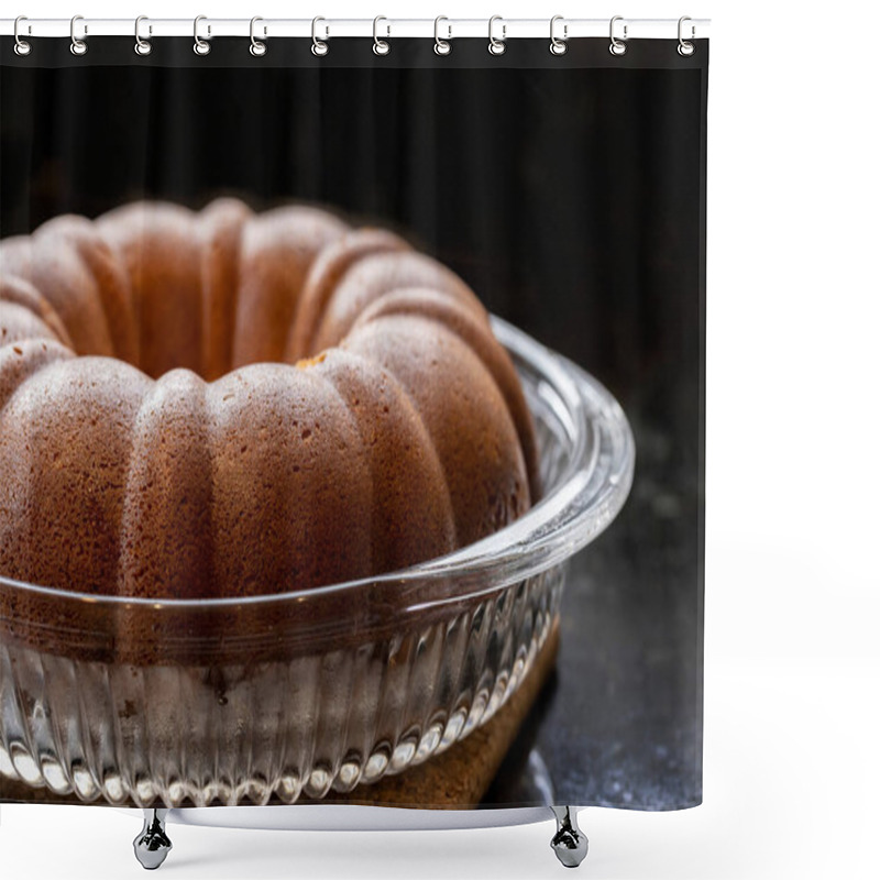 Personality  Just Baked Golden Rum Cake With Syrup Being Brushed On For Flavoring Shower Curtains