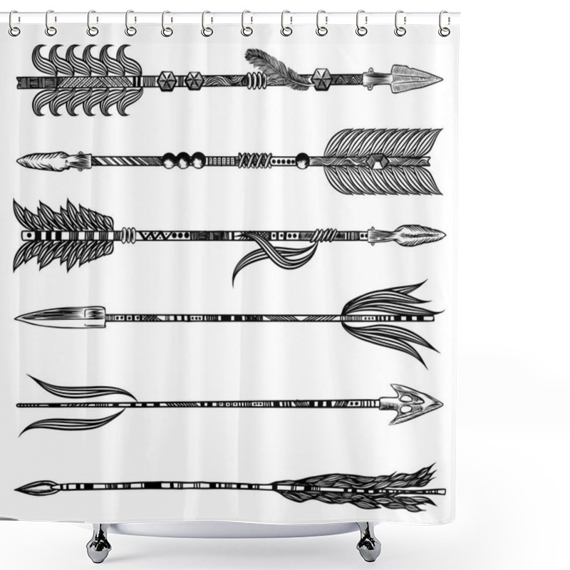 Personality  Tribal Boho Arrow Set In Ethnical Pattern With Feathers And Bow. Shower Curtains