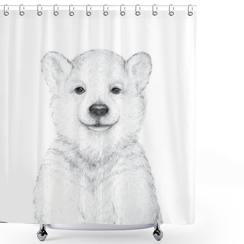 Personality  Little Bear. Pencil Draw. Nursery Wall Art. Kids Art Gift. Forest Animal. White Background Shower Curtains