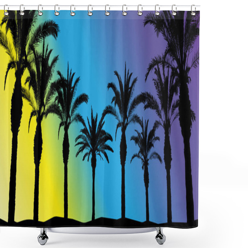 Personality  Silhouettes Of Beautiful Palm Trees On A Bright Background, Shower Curtains