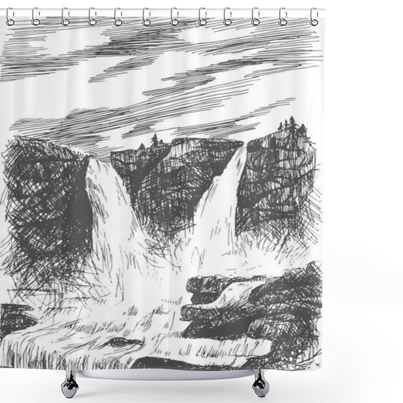 Personality  Mountain Landscape With Waterfall Shower Curtains