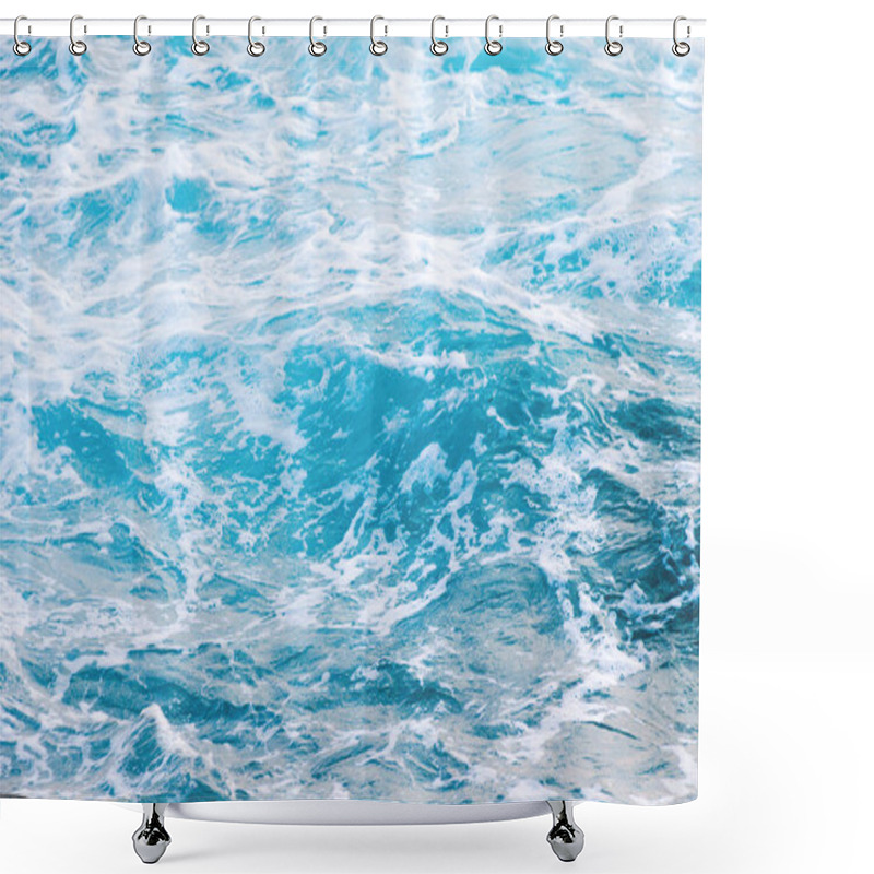 Personality  Blue Sea Water With Foam, Top View, Abstract Nature Background. Shower Curtains