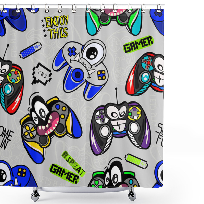 Personality  Seamless Bright Pattern With Monster Joysticks. Gaming Cool Print. Suitable For Textiles, Sportswear, Web Shower Curtains