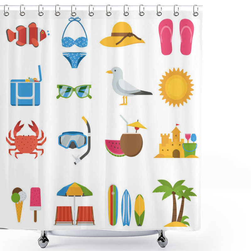 Personality  Summer Beach Icons Shower Curtains