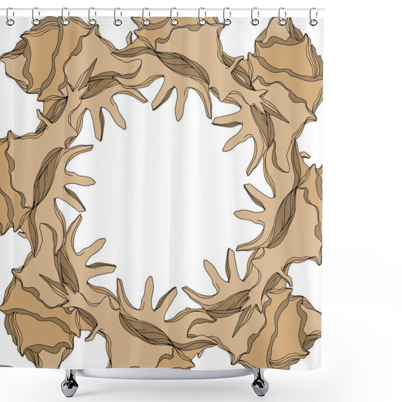 Personality  Vector Summer Beach Seashell Tropical Elements. Brown Beige Engr Shower Curtains