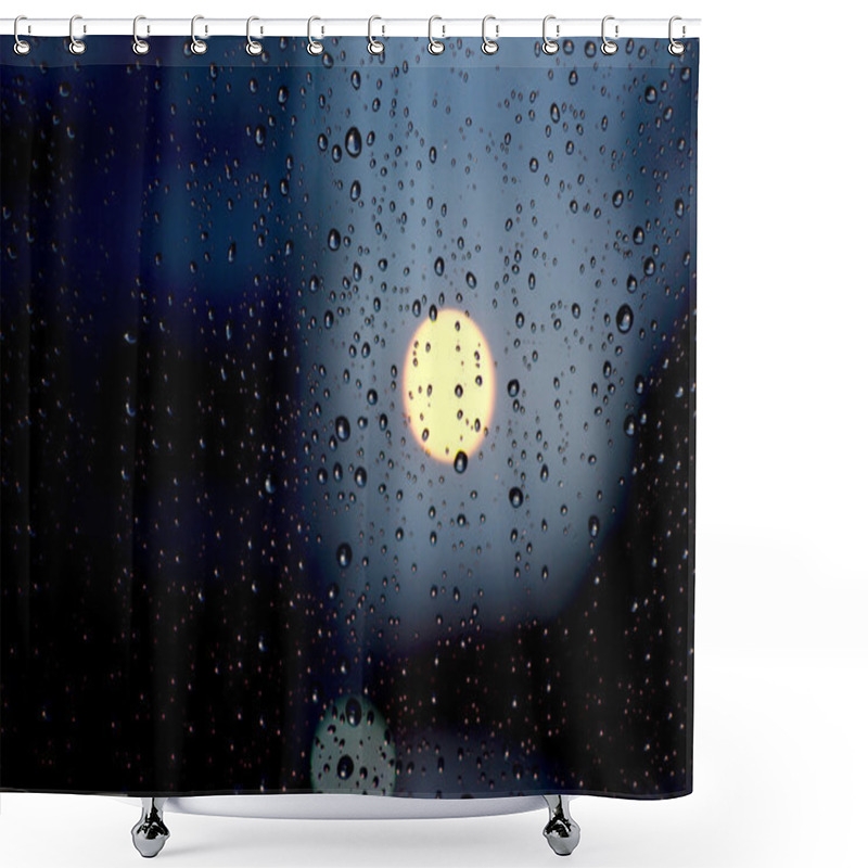 Personality  Drops Of Water On Glass In Blur Of City Background Shower Curtains