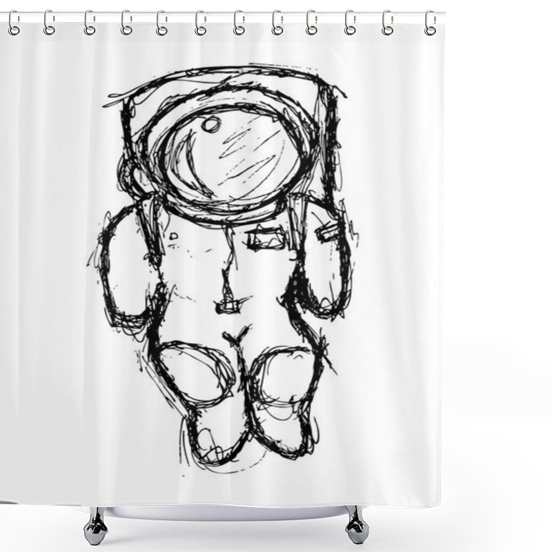 Personality  Astronaut Doodle Isolated On White Background Shower Curtains