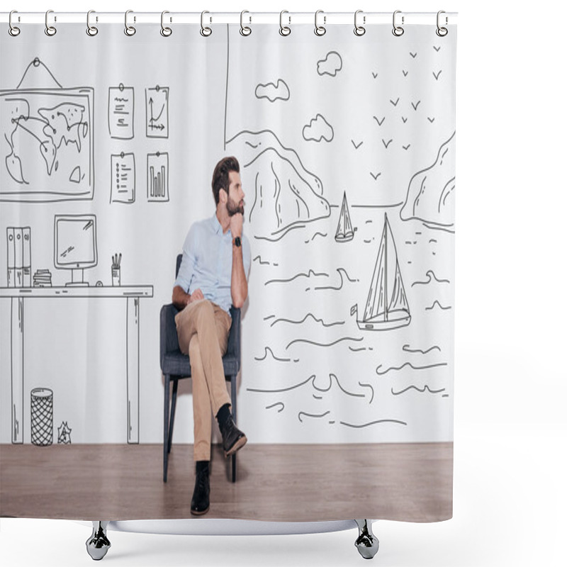 Personality  Man Dreaming About Vacation Shower Curtains