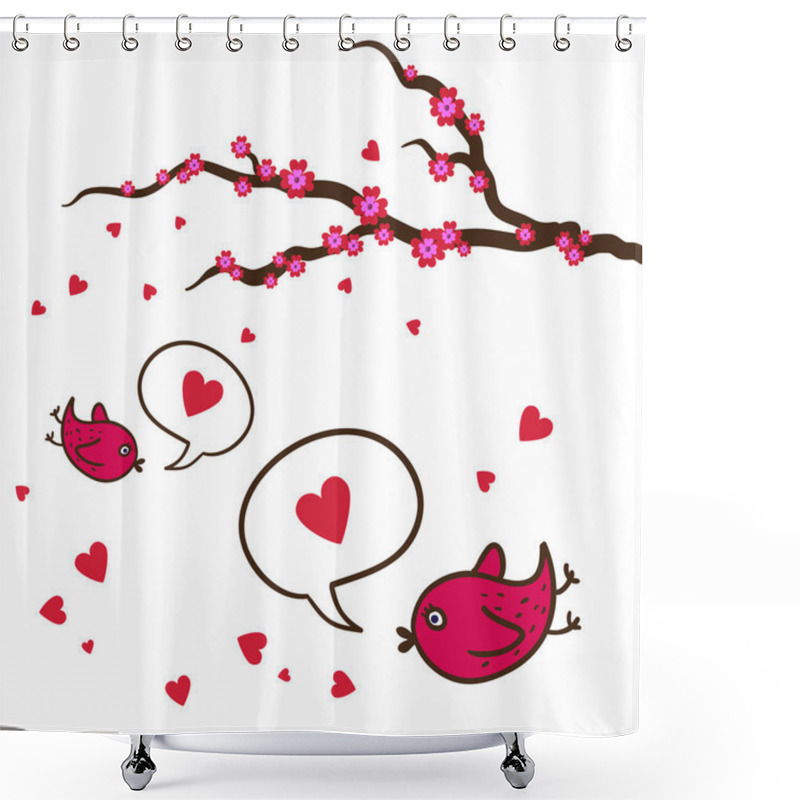 Personality  Background With Sakura Branch With Birds Shower Curtains