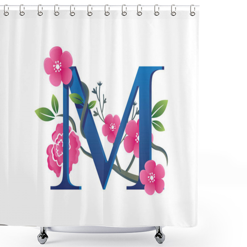 Personality  Elegant Floral M Letter Alphabet Logo Shower Curtains