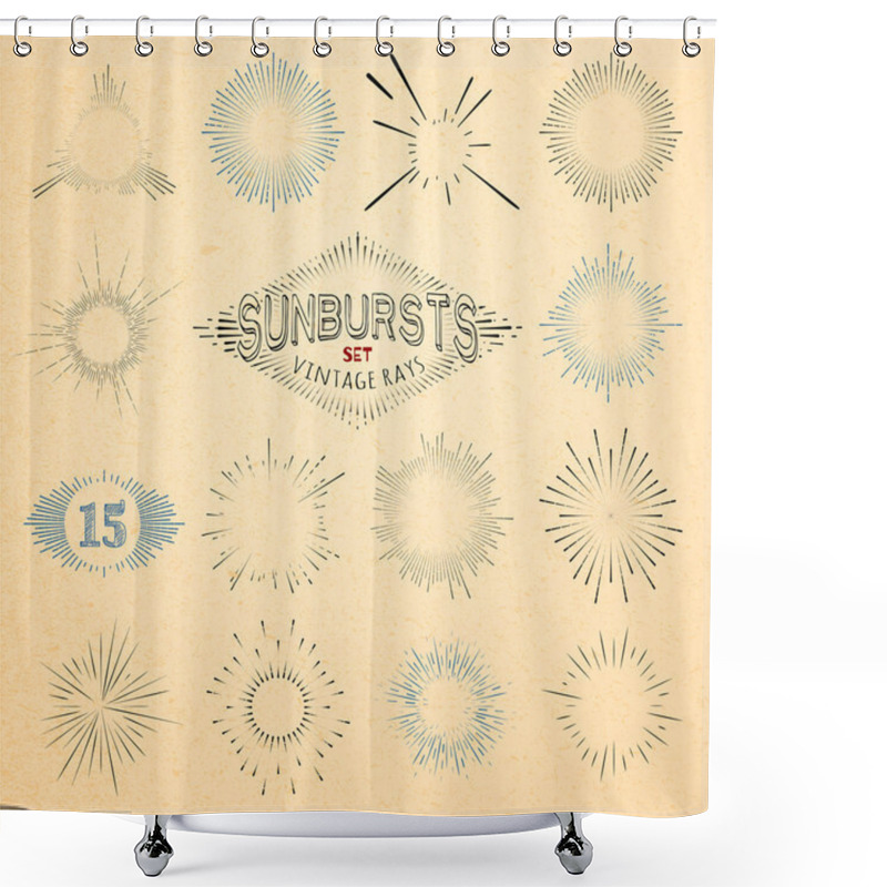 Personality  Set Of Retro Sun Burst Shapes. Vector Collection Of Trendy Hipster Sunburst Design Elements. Bursting Sun Rays Frames. Light Ray Vintage Style Frames Shower Curtains