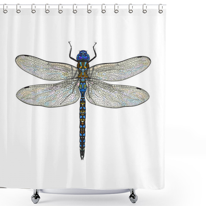 Personality  Top View Of Dragonfly With Transparent Wings, Isolated Sketch Illustration Shower Curtains