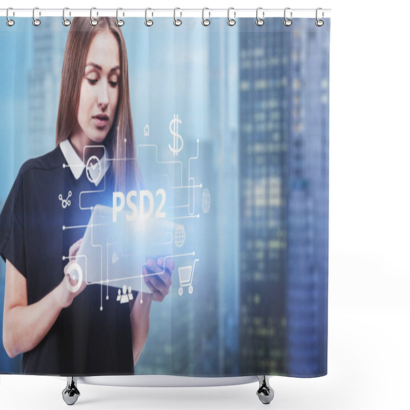 Personality  Woman With Tablet In City, Online Shopping Shower Curtains