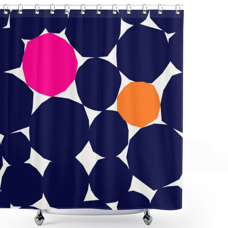 Personality  Seamless Pattern With Abstract Geometric Shapes In Navy Blue, Orange And Pink On White Background Shower Curtains