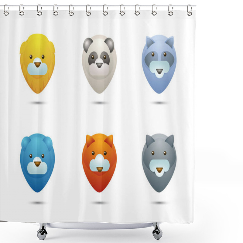 Personality  Set Of Icons, Wild Life Animals Stylized Portraits Pointing To G Shower Curtains