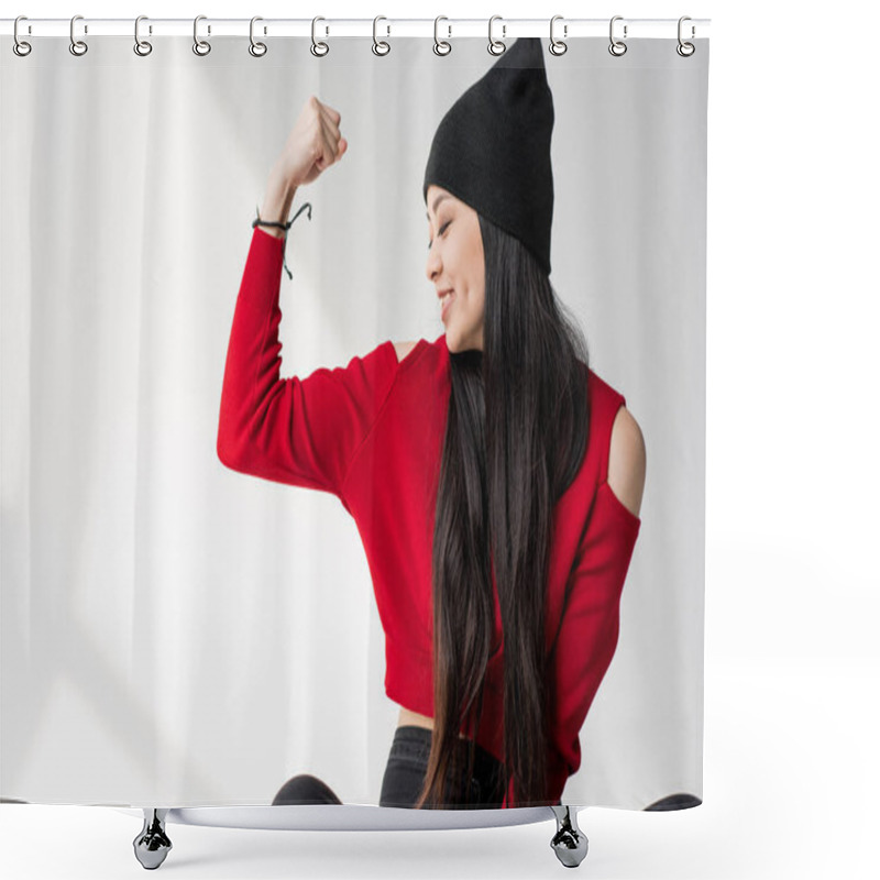 Personality  Asian Woman Gesturing Shower Curtains