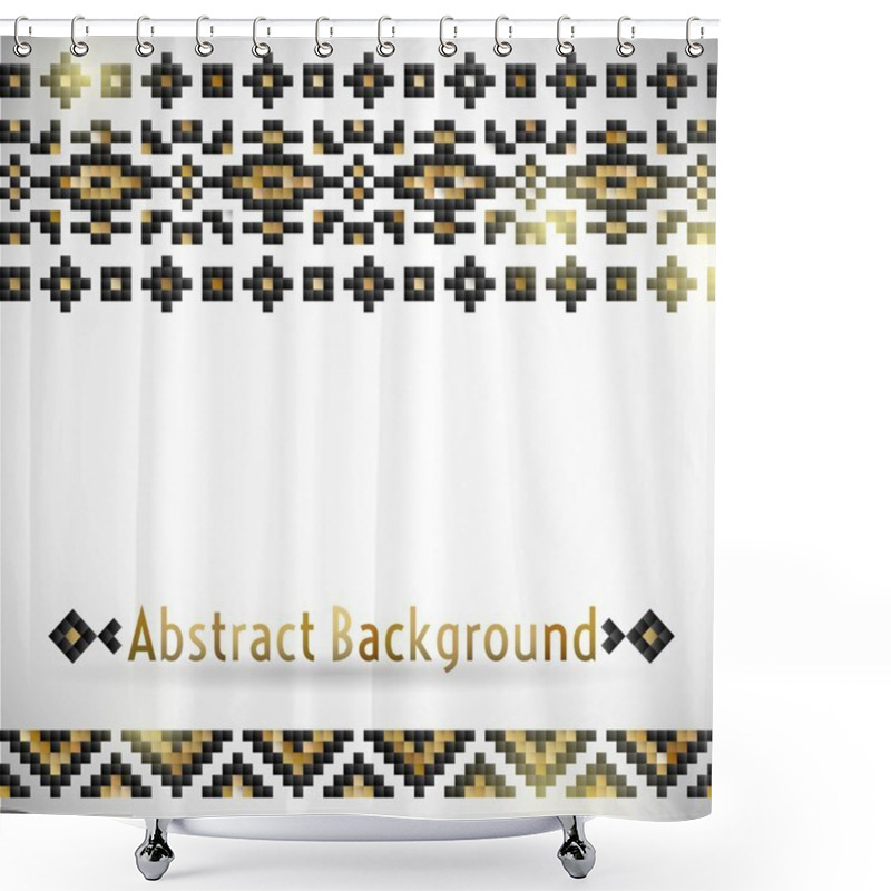 Personality  Geometric Hipster Tribal Black And Gold Pixel Design. Shower Curtains