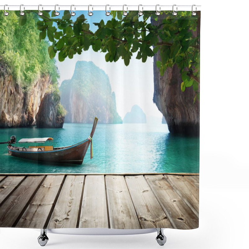 Personality  Adaman Sea And Wooden Boat In Thailand Shower Curtains