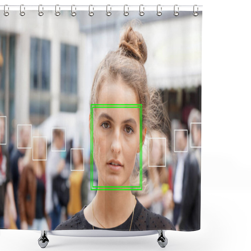 Personality  Young Woman Picked Out By Face Detection Or Facial Recognition Software Shower Curtains