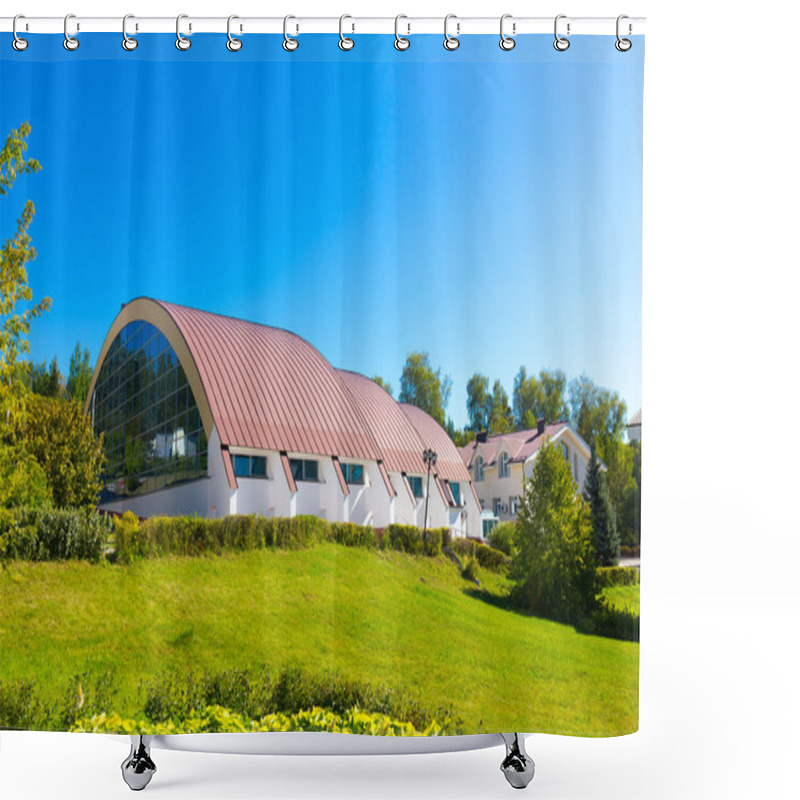 Personality  Building With Spherical Roof Shower Curtains