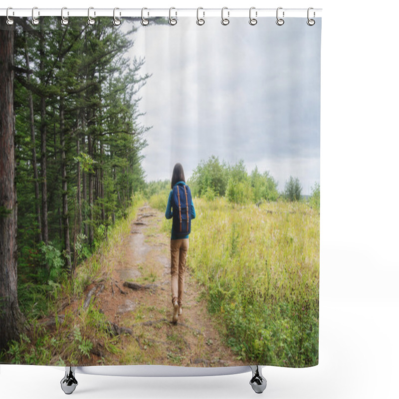 Personality  Girl Walking On Footpath In Summer Forest Shower Curtains