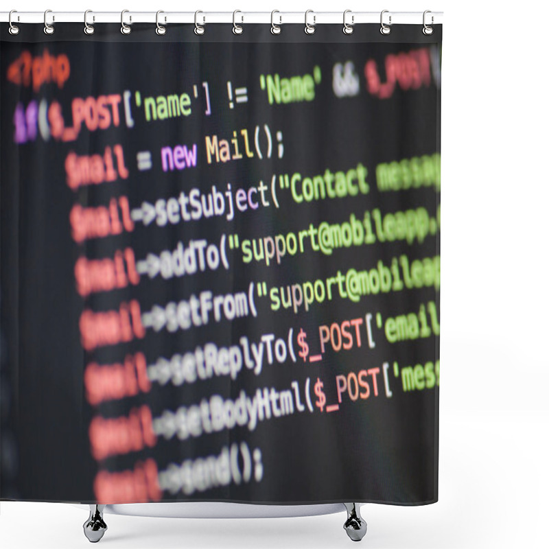 Personality  PHP Code Lines On A Monitor Shower Curtains