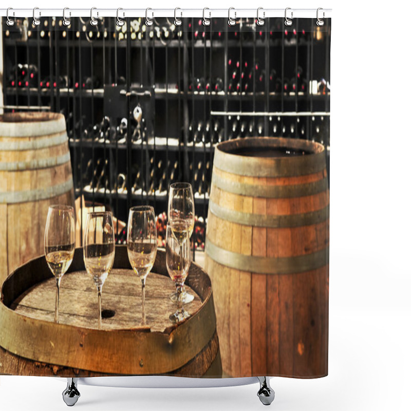 Personality  Wine Glasses And Barrels Shower Curtains