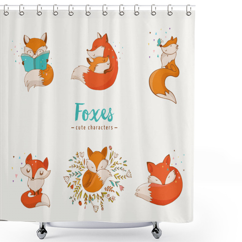 Personality  Fox Characters, Cute, Lovely Illustrations Shower Curtains