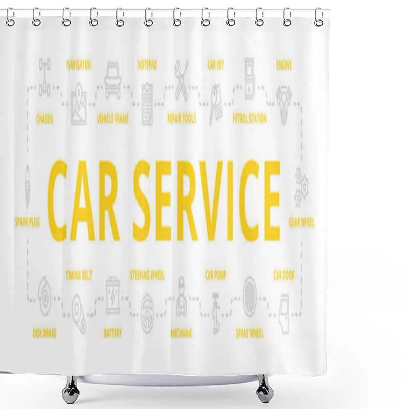 Personality  Set Of Vector Car Service And Auto Repair Thin Line Banner For Design Concept. Illustration For Presentations On White Background Shower Curtains