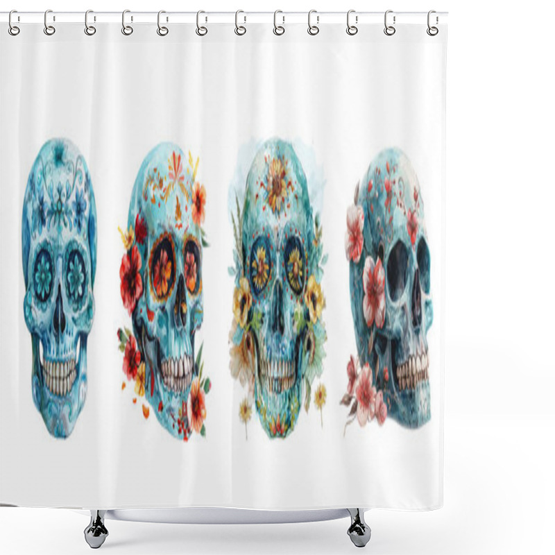 Personality  Sugar Skulls. Day Of The Dead Skull, Isolated On White Background. Dia De Los Muertos. Mexican Sugar Skull. Design Element For Logo, Emblem, Sign, Poster, Card, Banner. Vector Illustration. Color Shower Curtains