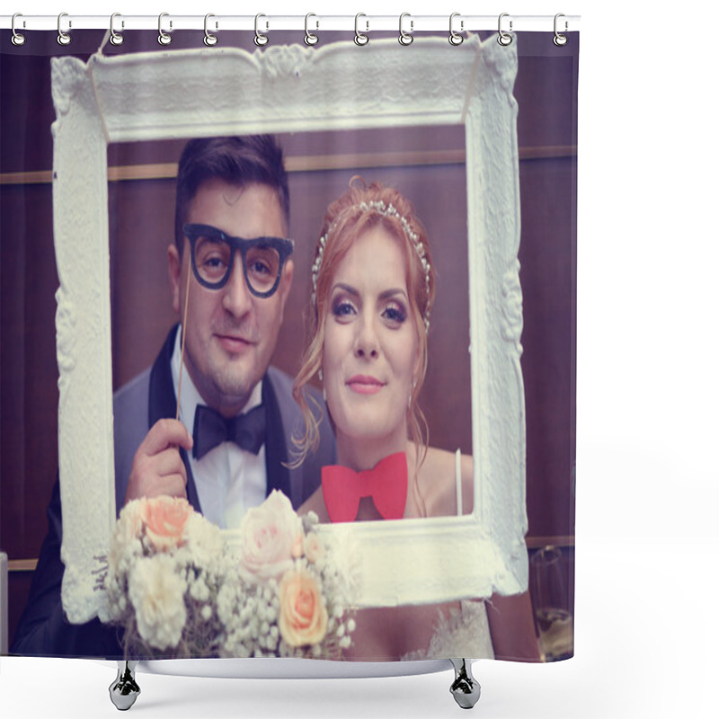 Personality  Funny Bride And Groom In A White Frame Shower Curtains