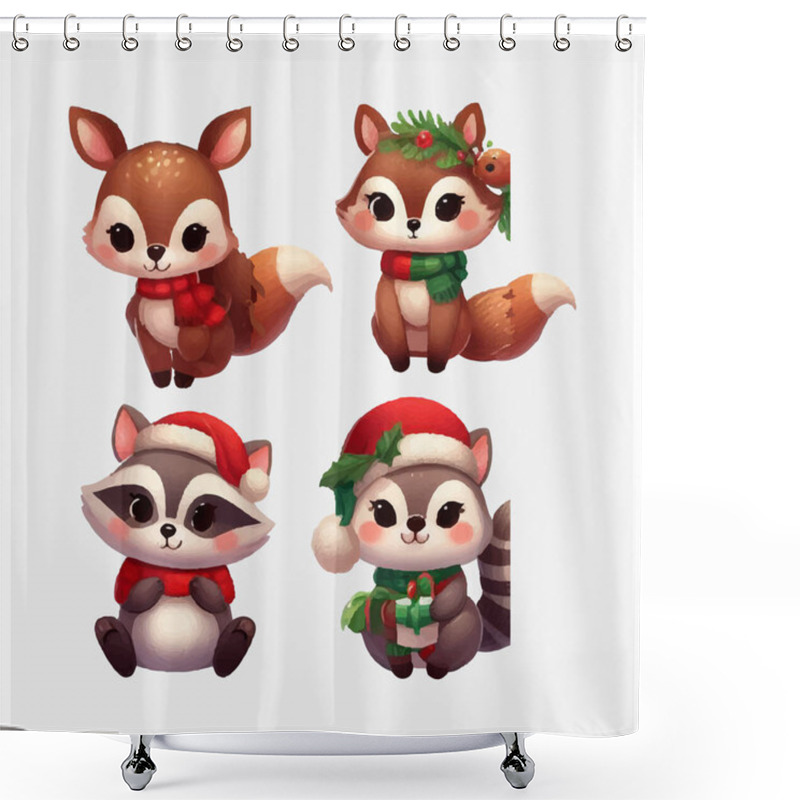 Personality  Christmas Baby Animals Vector File Shower Curtains