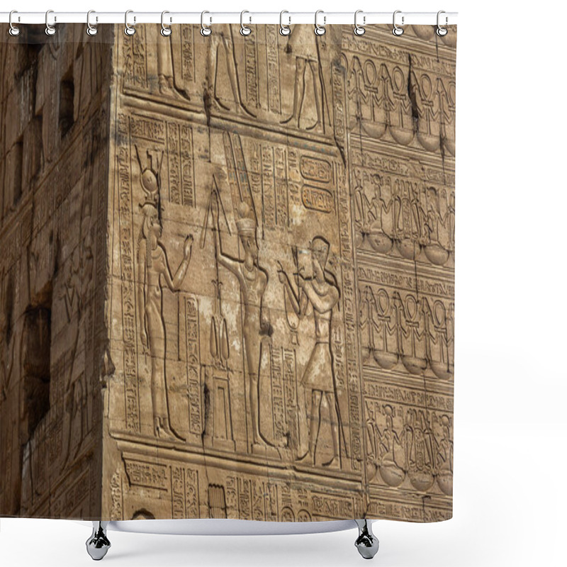 Personality  Hieroglyphic Carvings On The Exterior Walls Of An Ancient Egyptian Temple Shower Curtains