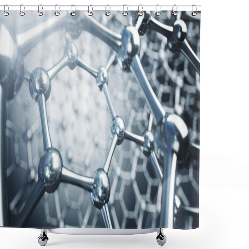 Personality  3d Illusrtation Of Graphene Molecules. Nanotechnology Background Illustration. Shower Curtains